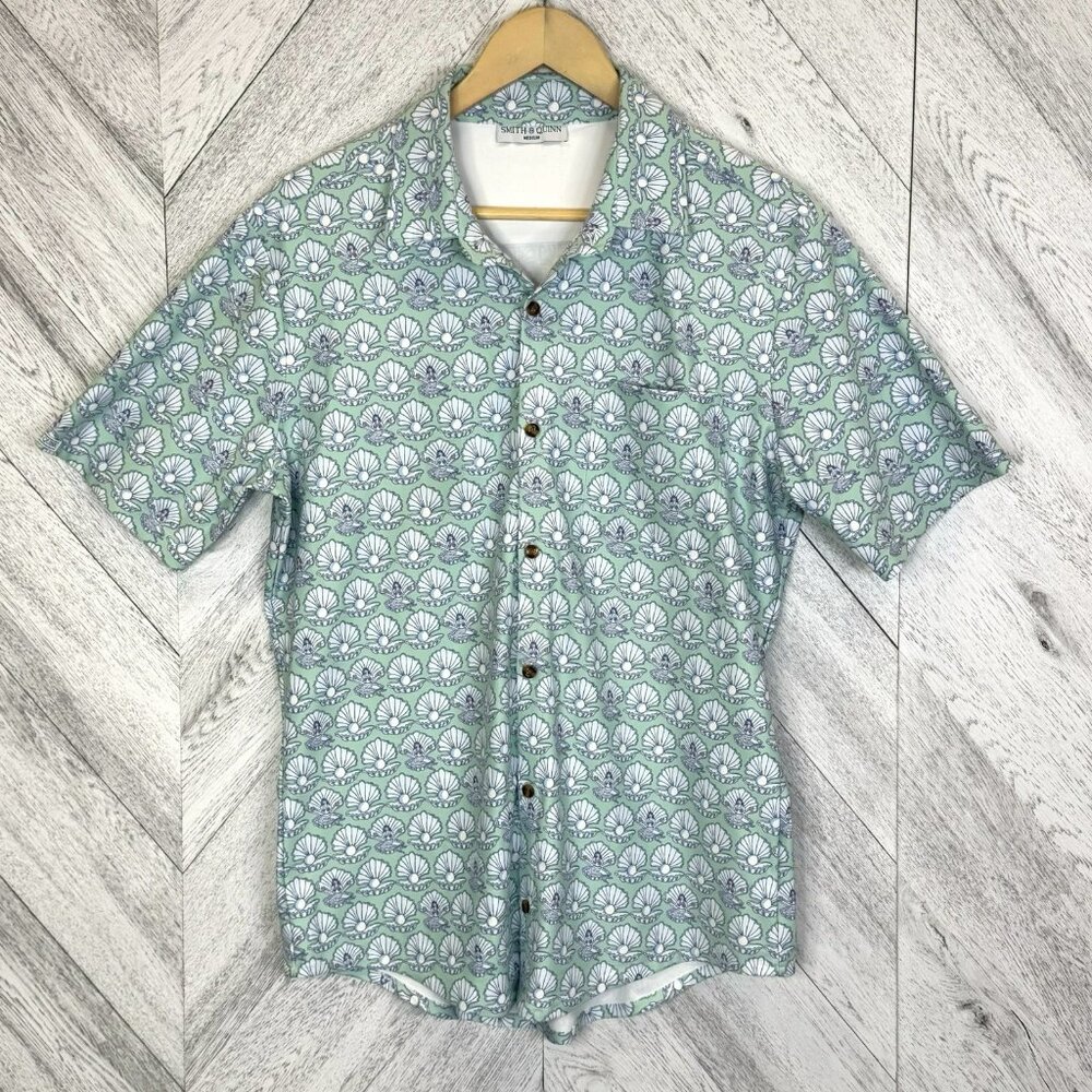 Smith & Quinn Shirt Mens Size Medium Mermaid Seashell Print Short Sleeve